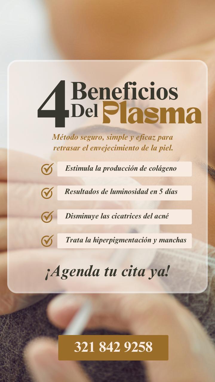 Los 4 beneficios del tratamiento de Plasma Rico en Plaquetas Vitaly: estimula producción de colágeno, luminosidad en 5 días, reduce cicatrices de acné y trata hiperpigmentación y manchas.